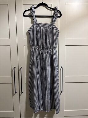 Old Navy Blue and White Striped Midi Dress with Tie Straps